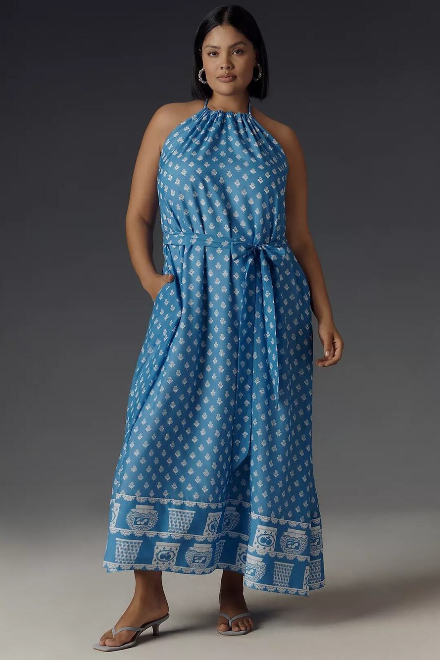 New Anthropologie Rachel Antonoff Rainey Halter Maxi Dress $348 PLUS 3X Blue
